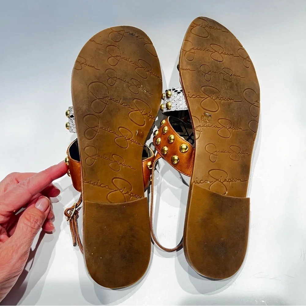 Jessica Simpson dressy flat sandals KARI studded Gold Combo New Metallic sz 10 - Picture 10 of 14